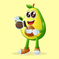 Cute avocado character pouring coffee