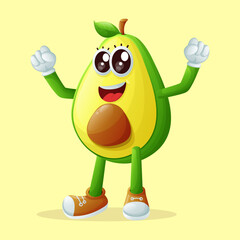 Cute avocado character making a victory sign with his hand