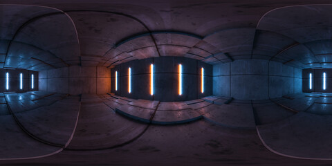 a neon lit industrial room 360 degree full panorama environment map 3d render illustration © eliahinsomnia