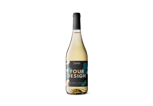 Mockup of customizable cork top wine bottle and label available against customizable color background