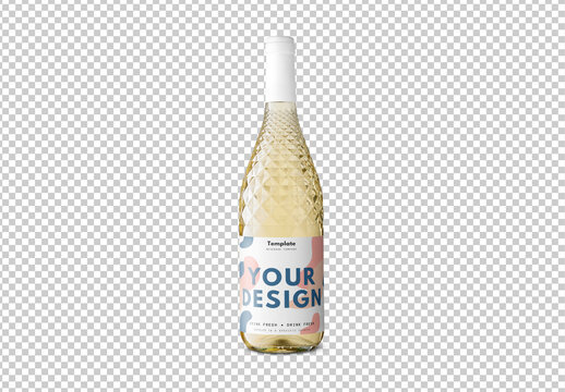 Mockup of customizable champagne or sparkling wine dimpled bottle and label available against customizable color background