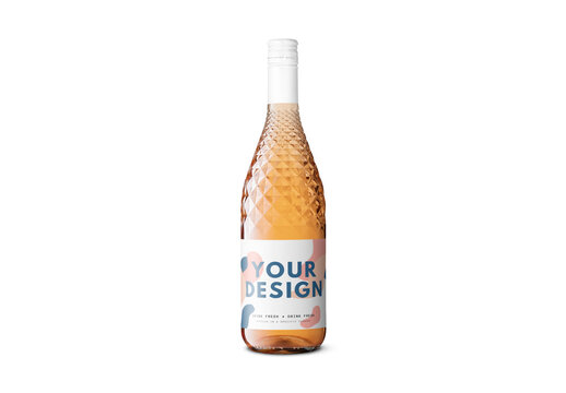 Mockup of customizable champagne or sparkling wine dimpled bottle and label available against customizable color background