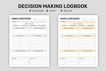 Decision-Making Logbook Printable Interactive Worksheet Journal Sheet Planner Notebook Template Therapy Mental Health School Counseling Tools, Notebook Or Logbook Kdp Interior Design
