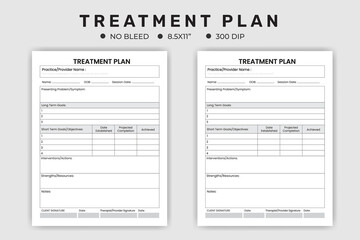 Treatment plan logbook or notebook planner kdp interior, treatment Notes Template, Therapist Notes Template for Clients, Therapist Worksheet, Counseling Session Notes. - obrazy, fototapety, plakaty