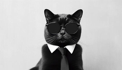 black cat in suit with tie. ai generative