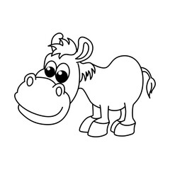 Funny donkey cartoon characters vector illustration. For kids coloring book.