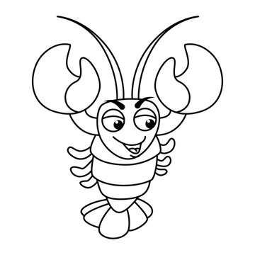 Funny lobster cartoon characters vector illustration. For kids coloring book.