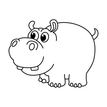 Funny hippo cartoon characters vector illustration. For kids coloring book.