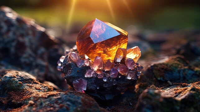 Rare uncut Bytownite crystal. Gemstone macro photography. Generative AI
