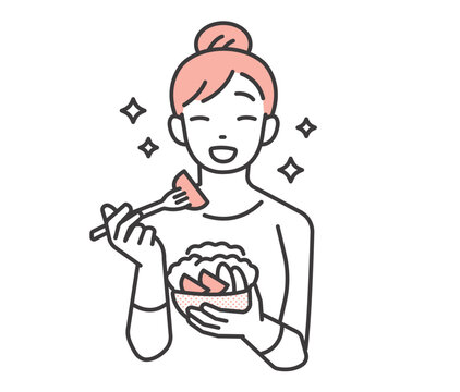 recommend clip art: たくさん食べる女性のベクターイラスト素材／ダイエット／過食