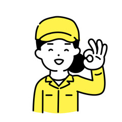 かわいい人物のイラストシリーズ _ 作業員の女性 _ okサイン