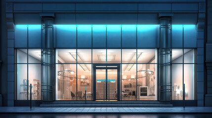 Plakat Stylish Contemporary Shop Facade with Large Glass Windows. Generative Ai