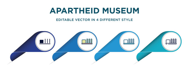 apartheid museum icon in 4 different styles such as filled, color, glyph, colorful, lineal color. set of vector for web, mobile, ui