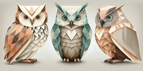 Foto op Plexiglas Uiltjes Paper folding of owl graphic with polygon shape style isolated on white background. Concept of elements modern geometric with bird design for collection in magazine. Glorious generative AI.