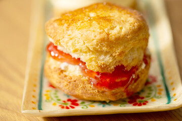 Strawberry jam scones on a plate