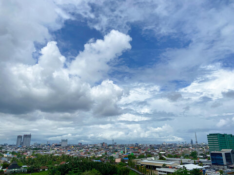 Makassar city view with cloudy sky. top of view makassar city