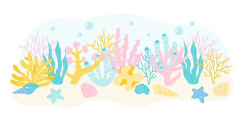 Fototapeta na wymiar Marine composition of corals, plants and algae