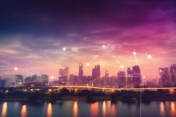 Fototapeta premium Smart city and communication network concept. 5G. IoT (Internet of Things). Generative ai.