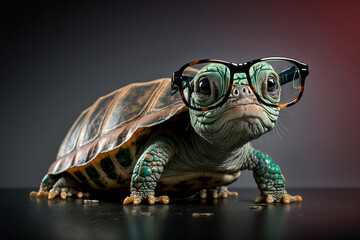 Cute little turtle with eyeglass. Generative ai