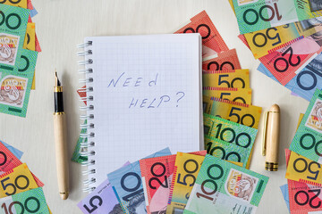 'Need help' text on notepad and australian dollars
