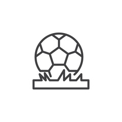 Football ball on grass line icon