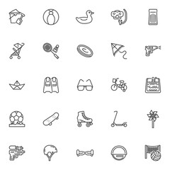Summer toys line icons set