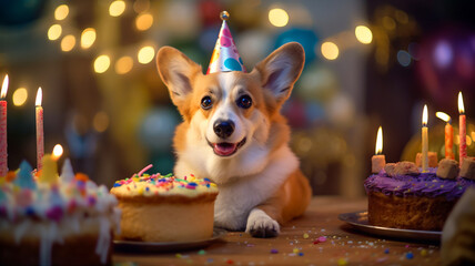 birthday cake with candles dog corgi
