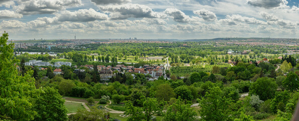 panorama view on city Prague from botanical garden