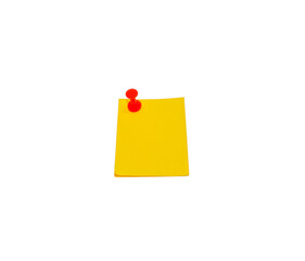 Yellow sticky notes and red pin needle isolated on transparent background