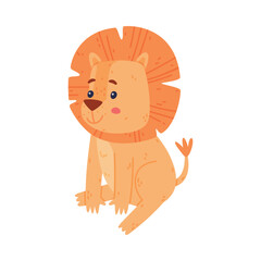 Funny Lion Character with Mane Sitting and Smiling Vector Illustration