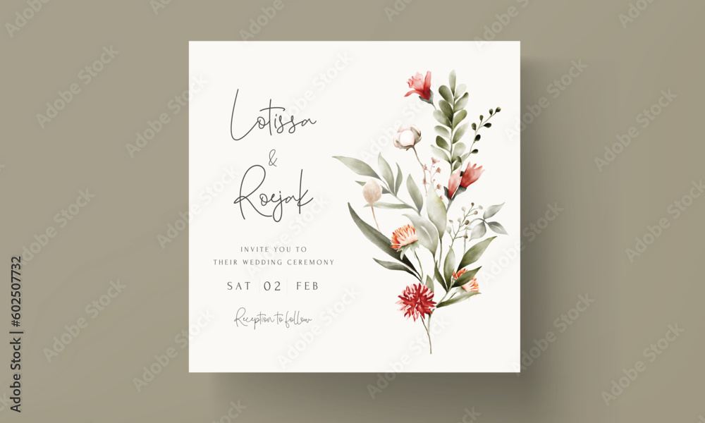 Wall mural Bohemian floral watercolor wedding invitation card template