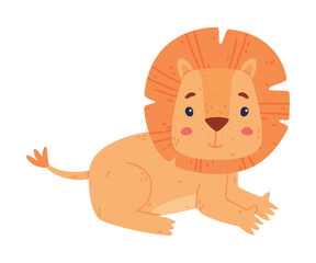 Funny Lion Character with Mane Sitting and Smiling Vector Illustration