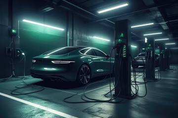 Fototapeta na wymiar electric car charging station, in the style of photorealistic rendering, generative AI
