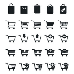 Shopping cart line icons set. Simple outline style for web template and app. Online store, shopping cart, bag concept. Vector illustration isolated on white background. EPS 10

