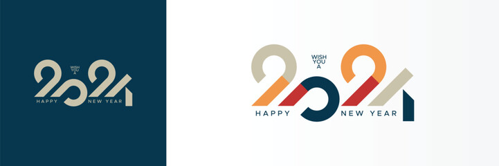 2024 typography logo design concept.  Happy new year 2024 logo design concept for calendar, poster, banner, cover and social media post template