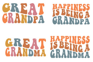 Great grandpa, great grandma, happiness is being a grandpa retro wavy bundle t-shirt designs