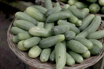 there are many big Cucumber on a pot