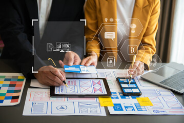 UX graphic designer planning application process development prototype wireframe for web smart...