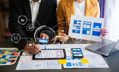 UX graphic designer planning application process development prototype wireframe for web smart...