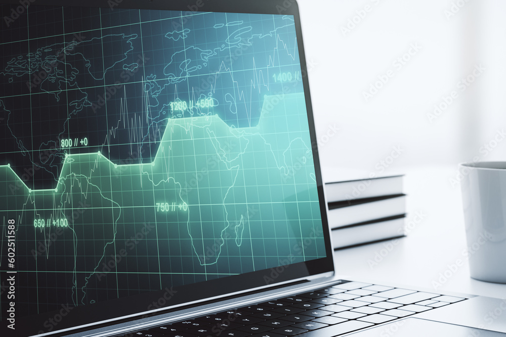 Aufkleber modern computer monitor with abstract creative statistics data hologram, statistics and analytics co