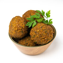 Whole and half falafel isolated on a white background closeup, High quality photo