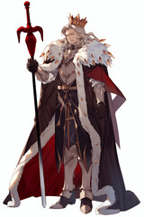 王の男性キャラクターの全身イラスト(AI generated image)