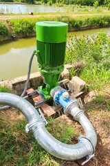 Turbine electric motor draw water ditch river particular detail panorama
