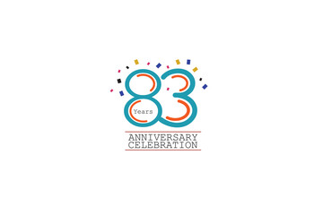 83th, 83 years, 83 year anniversary 2 colors blue and orange on white background abstract style logotype, vector design for celebration vector