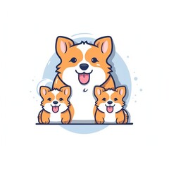 Fototapeta na wymiar Iconic Vector Illustration of Cute Dog with Puppies. Generative AI