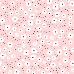 Cute vector pattern. Pink background, white daisies. Cheerful children's background 