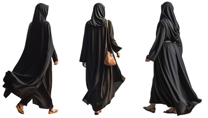 muslim women in black traditional clothes on transparent background, Generative AI