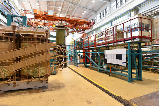 industrial factory in mechanical engineering for the manufacture of transformers - interior of a production hall