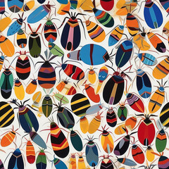 Paper bugs seamless repeat pattern - fantasy colorful origami, abstract art [Generative AI]