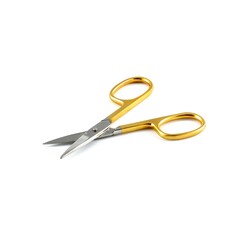 Gold silver metal nail scissors. Small metal manicure scissors isolated on white background.
